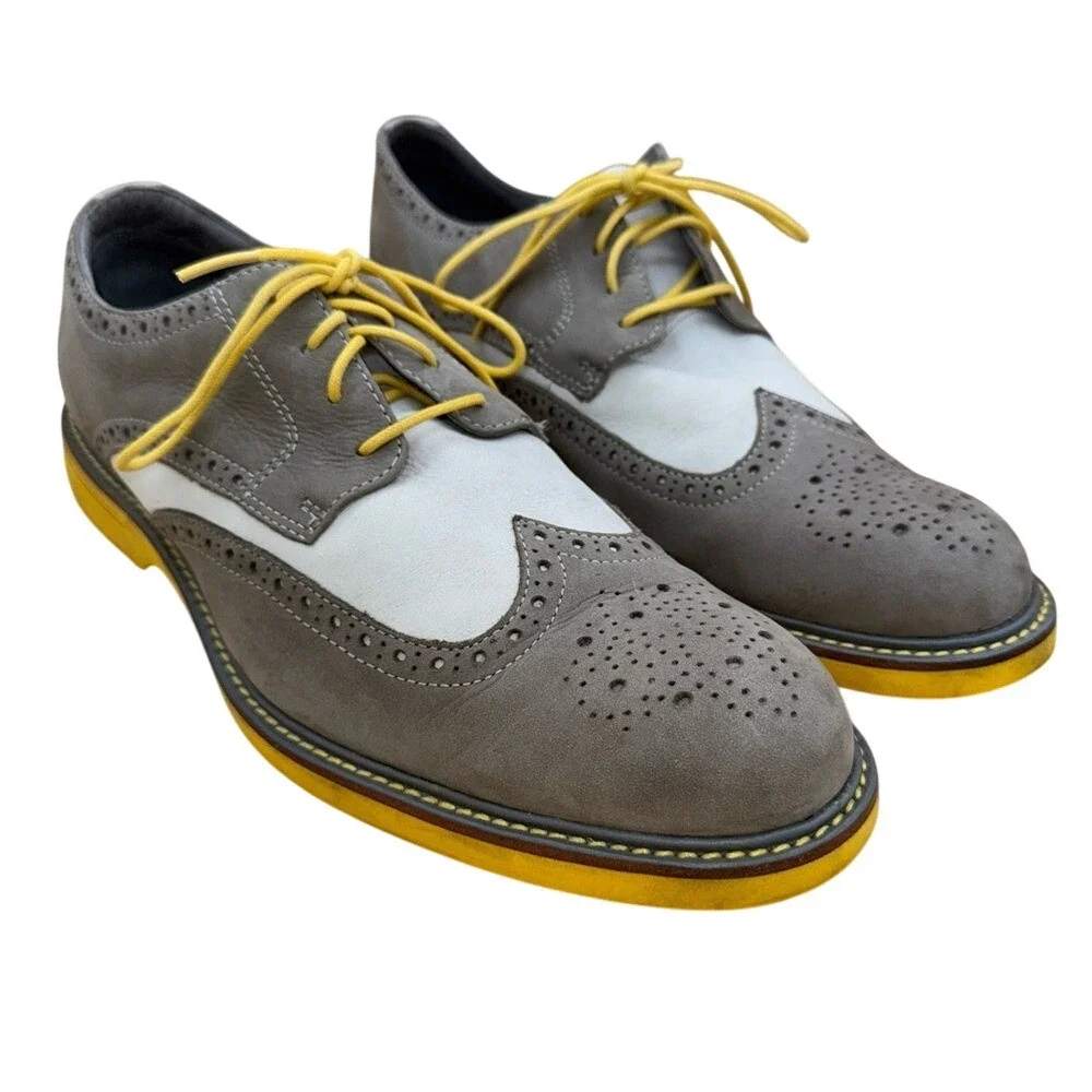SPERRY Gold Cup Gray and Yellow Nubuck Wingtip Oxford Shoes Men's Size 11.5 VGUC